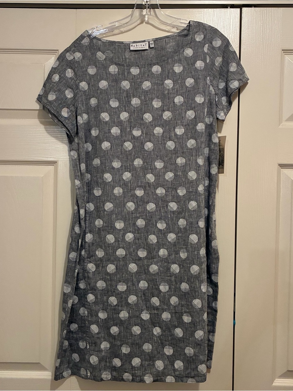 NWT Habitat Gray and White Polka Dot Linen Shift Dress